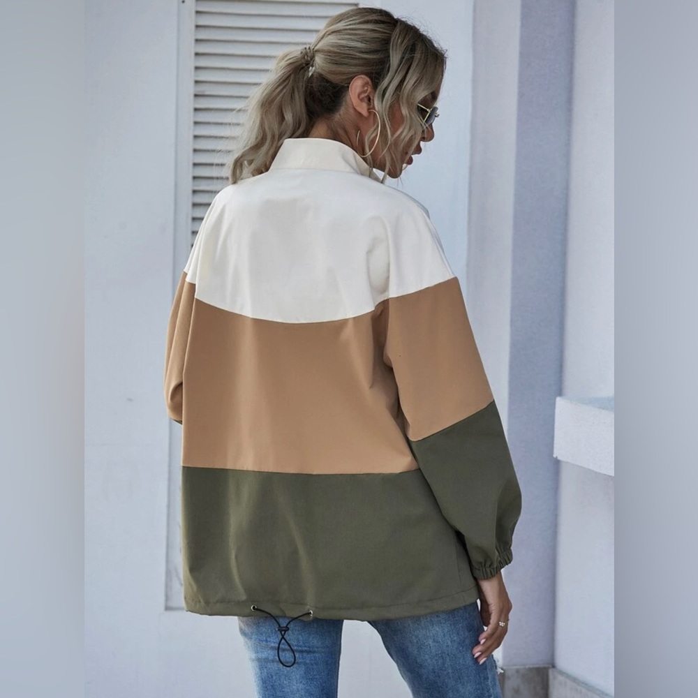 Color-block Zip Up Drawstring Hem Jacket - Picture 3 of 3